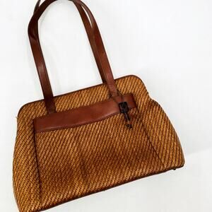 Fossil brown straw weaved vintage bag